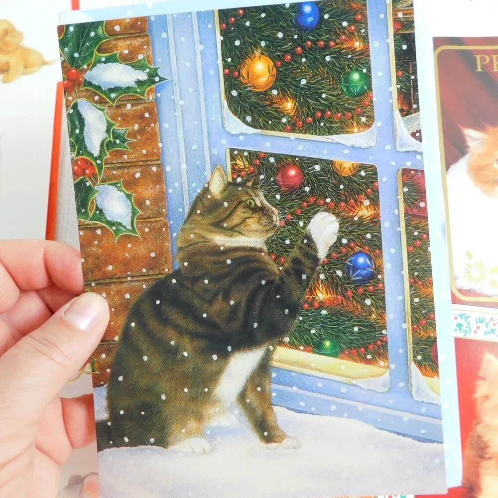 Christmas Greeting Cards Cats Kitties Lot of 31 w/ Envelopes Holiday Duplicates